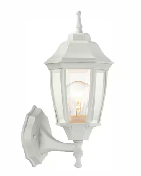 Hampton Bay 14.37 in. White Dusk to Dawn Decorative Outdoor Wall Lantern Sconce Light