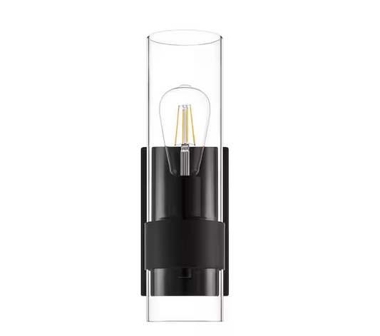 Hampton Bay Denbeck 4.5 in. W Matte Black 1-Light Sconce Clear Glass