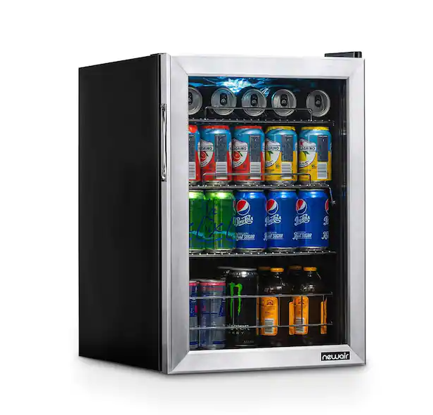 NewAir  17 in. 90 (12 oz.) Can Freestanding Beverage Cooler Fridge with Adjustable Shelves, Stainless Steel