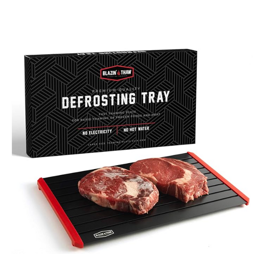 BLAZIN' THAW Defrosting Tray for Frozen Meat, 14” Large-Size, Aluminium Plate