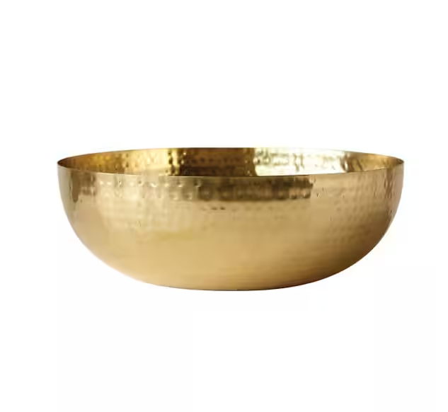 Storied Home 14 in. 56 fl.oz Gold Round Hammered Iron Serving Bowls