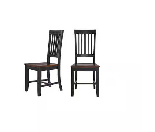 StyleWell Scottsbury Charcoal Black Wood Dining Chair with Slat Back and Walnut Brown Seat (Set of 2)