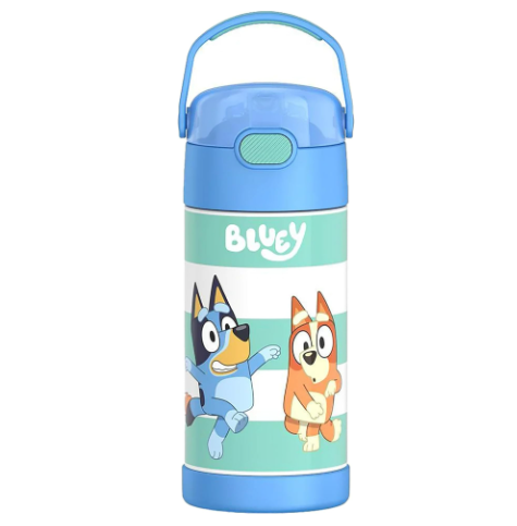 Water Bottle with Straw - 12 Ounce - Kids Stainless Steel, Bluey