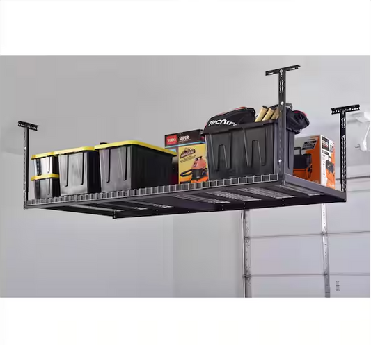 Husky Adjustable Height Garage Overhead Ceiling Storage Rack in Black (42 in. H x 96 in. W x 48 in. D)