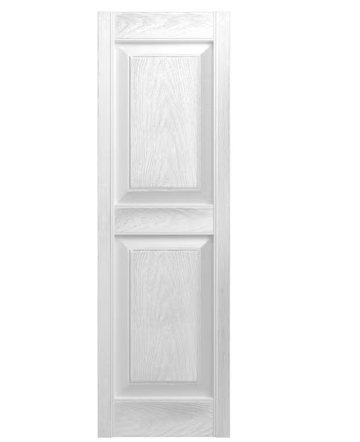 Builders Edge 14.75 in. x 31 in. Raised Panel Vinyl Exterior Shutters Pair in White