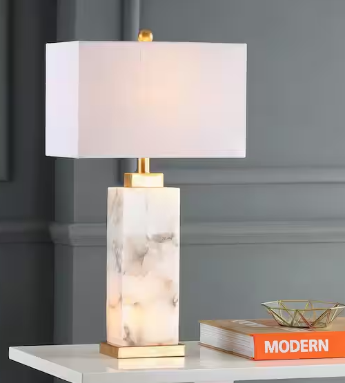 Jonathan Y Elizabeth 27.5 in. Alabaster LED Table Lamp, White/Gold Leaf