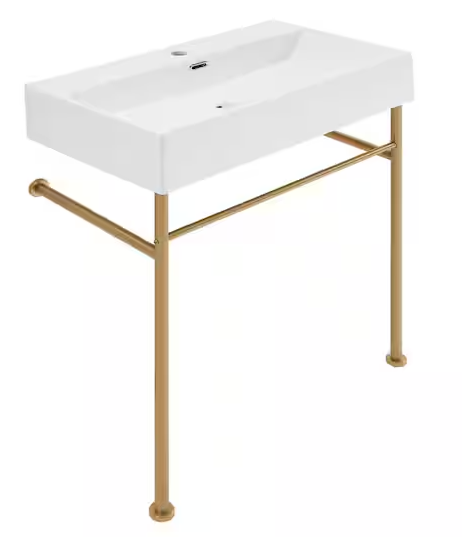 Swiss Madison Claire 30 in. Ceramic Console Sink Basin in White with Brushed Gold Legs