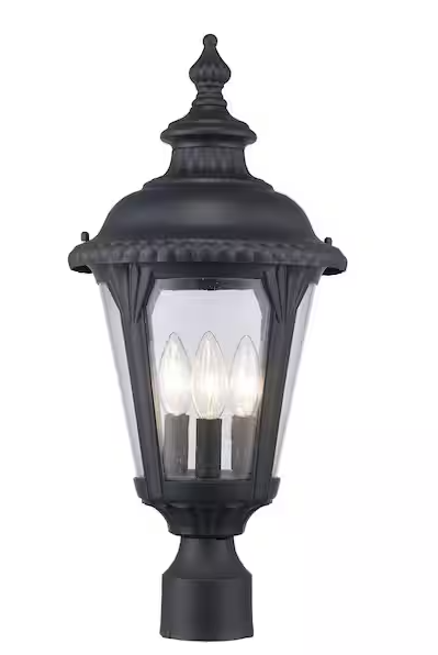 Bel Air Lighting Commons 3-Light Black Outdoor Lamp Post Light Fixture with Seeded Glass