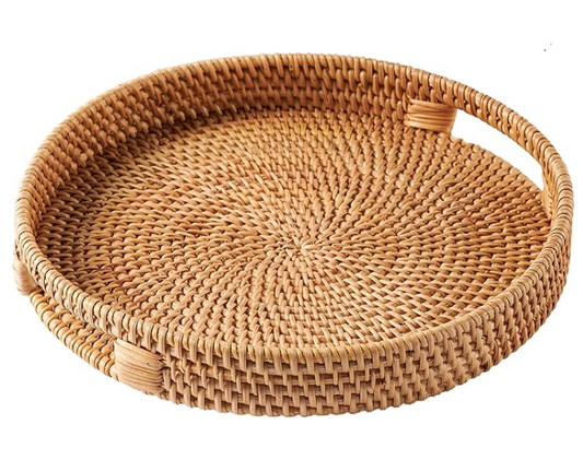Woven Rattan Serving Tray 12" in Natural Honey