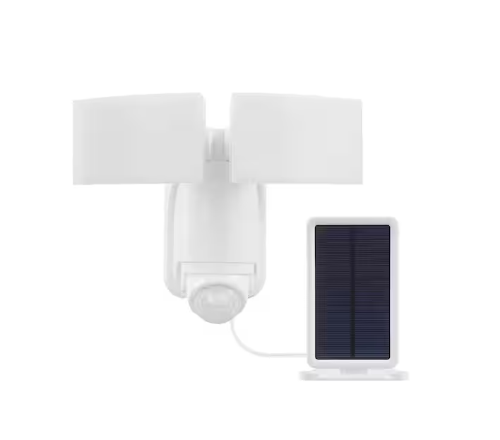Defiant 180 White Motion Sensor Solar Powered Outdoor 2-Head LED Security Flood Light 1400 Lumens