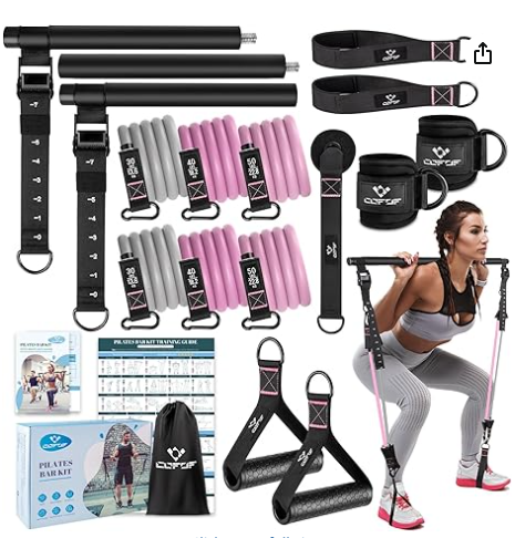 Pilates Bar Kit with Resistance Bands, Multifunctional Metal Exercise Bar