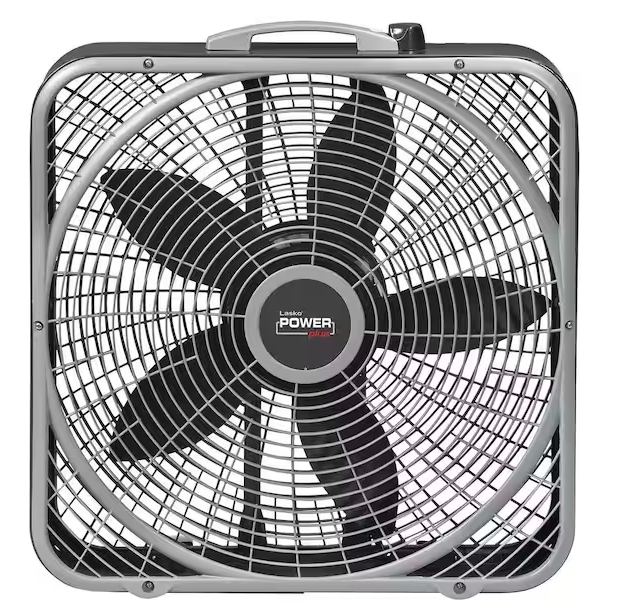 Lasko 20 in. 3 Speeds Box Fan in Gray with Weather-Shield Design for Window Use, Energy Efficent, Carry Handle, Steel Body