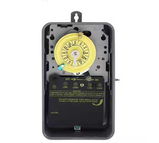T100 Series 40 Amp 24-Hour Outdoor Mechanical Timer with Double Pole Single Throw switching 240 VAC, Gray