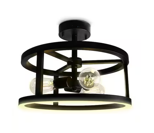 Feit Electric Katalyst 15 in. 3-Light Matte Black Color Choice Selectable CCT LED with Night Light Semi-Flush Mount Ceiling Light