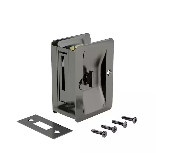 Onward 3-1/4 in. (82 mm) Antique Nickel Pocket Door Pull with Privacy Lock