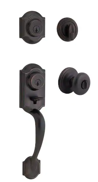 Kwikset Montara Venetian Bronze Single Cylinder Door Handleset with Juno Entry Door Knob Featuring SmartKey Security