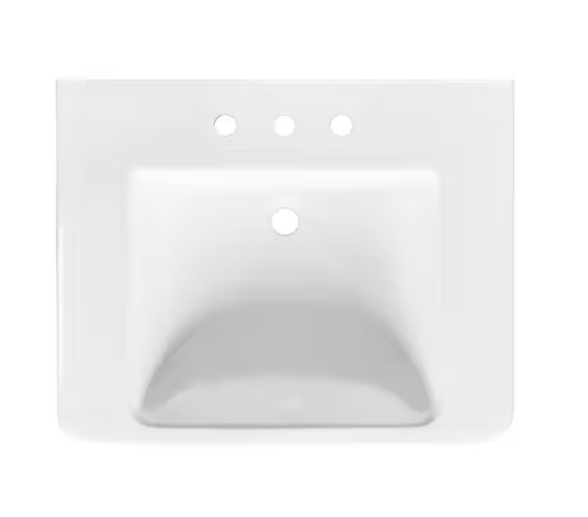 Fiona 7.28 in. Pedestal Sink Basin in White Fine Fireclay with 8 in. Faucet Spread