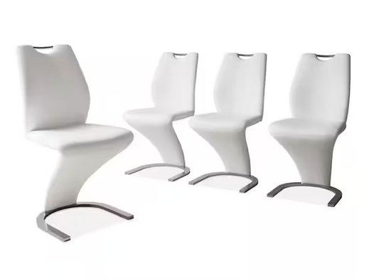 White Leather Upholstered Mermaid-shaped Dining Chairs with Chrome Legs (Set of 4)