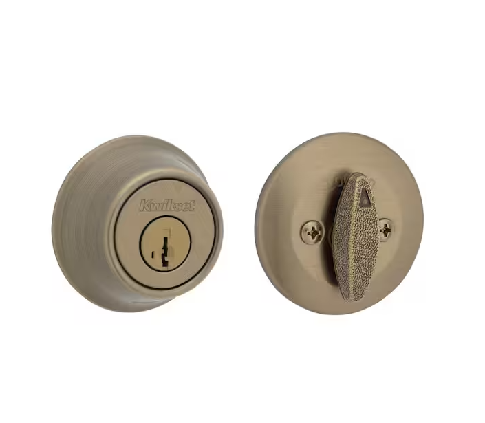 Kwikset 660 Antique Brass Single Cylinder Deadbolt featuring SmartKey Security and Microban Technology