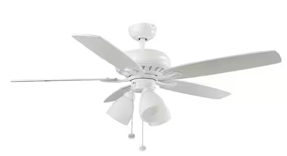 Hampton Bay Rockport 52 in. Indoor LED Matte White Ceiling Fan with Light Kit, Downrod, Reversible Blades and Reversible Motor