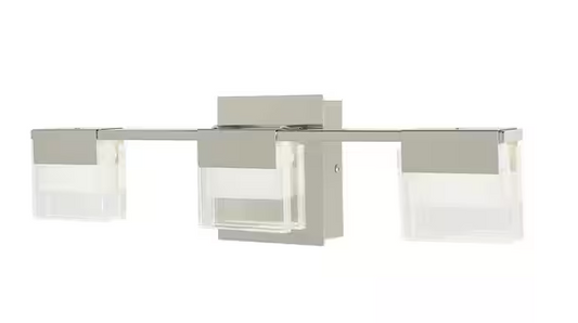 HDC VICINO 21.26 in. W x 5.71 in. H 3-Light Brushed Nickel Integrated LED Bathroom Vanity Light with Rectangular Shades