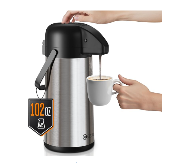 Airpot Coffee Carafe - 102 OZ/ 3L Large Coffee Dispenser with Pump