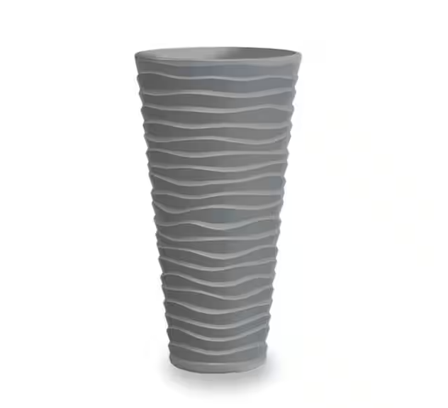 Wave City Planter Large 15.3 in. x 29.5 in. Gray Polypropylene (HDPE) with Removable Insert