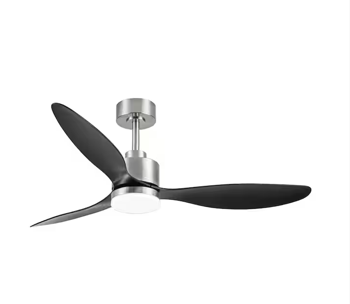 Breezary Sawyer 52 in. Integrated LED Indoor Black-Blade Brushed Nickel Ceiling Fans with Light and Remote Control