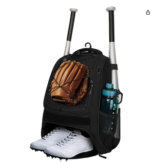Youth Baseball Bag - Bat Backpack for Baseball, T-Ball & Softball Fence Hook