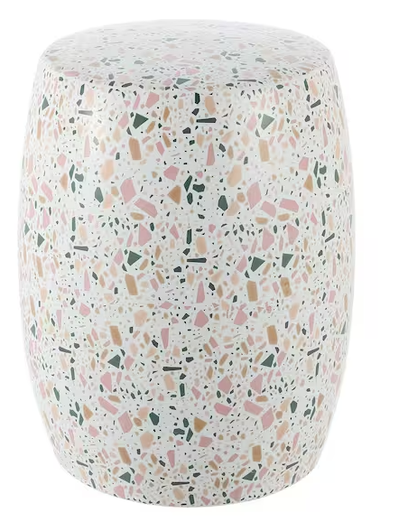 Jonathan Y Chiara 17.5 in. Terrazzo Ceramic Garden Stool, White/Pink