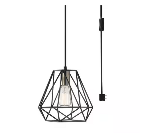 Brielle 60-Watt 1-Light Matte Black Shaded Pendant Light with Cage Shade