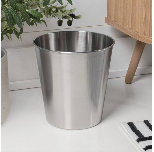 Nolan Modern Classic Smooth Steel 2 Gal. Wastebasket, Brushed Steel