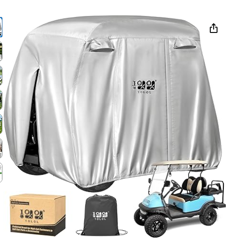 10L0L 2/4/4+2 Passenger Golf Cart Cover Fits for Yamaha EZGO Club Car, Black/ Silver