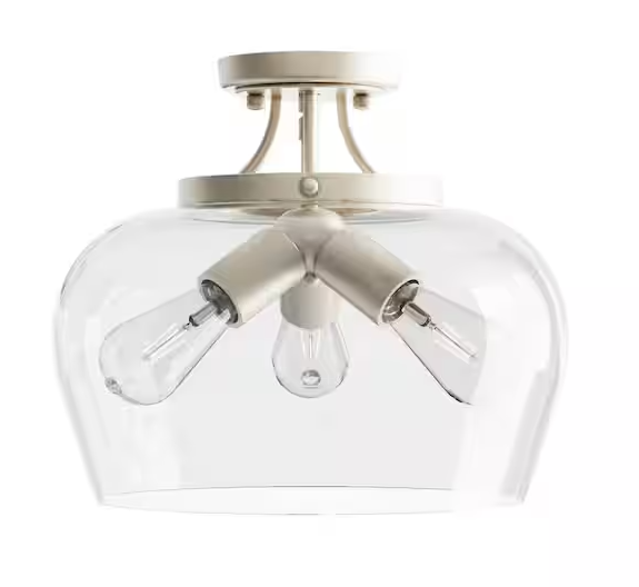 Merra 3-Light Blushed Nickel Semi Flush Mount Ceiling Light with Glass Shade