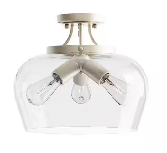 Merra 3-Light Blushed Nickel Semi Flush Mount Ceiling Light with Glass Shade