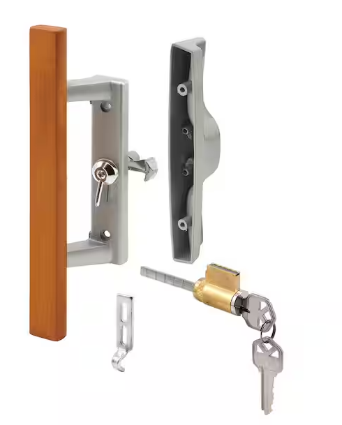 Prime-Line Diecast with Wood Handle, Gray, Patio Door Handle, Tee Lock, Keyed