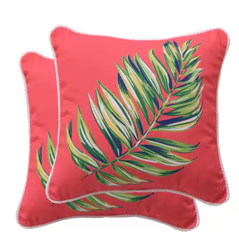 16 in. Maui Palm Square Outdoor Throw Pillow (2-Pack)