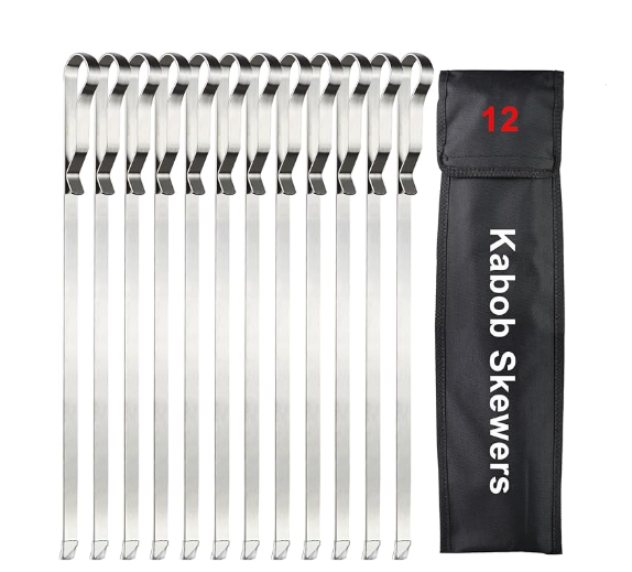 17" Stainless Steel Skewers for Grilling, 12 Pack with Storage Bag
