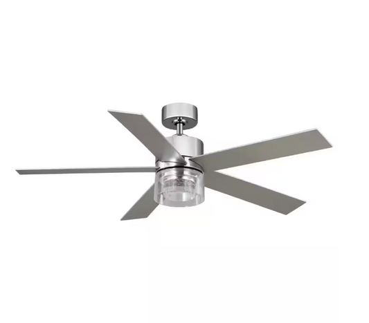 Crysalis 52 in. Indoor Chrome Ceiling Fan with Bubble Glass with Adjustable White Integrated LED with Remote Included