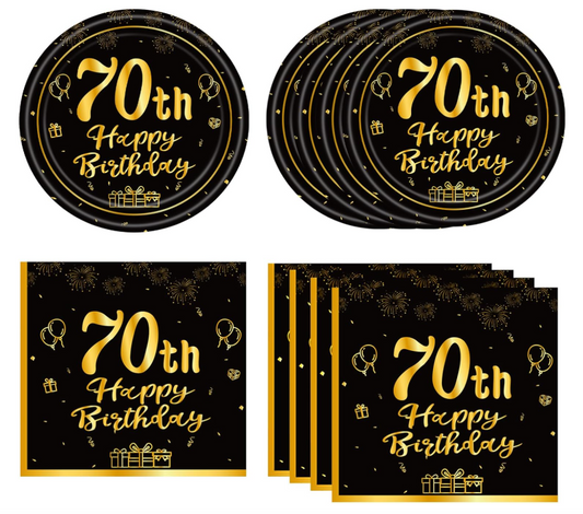 40PCS 70th Birthday Decorations, Black Gold Vintage 1955 Aged to Perfection