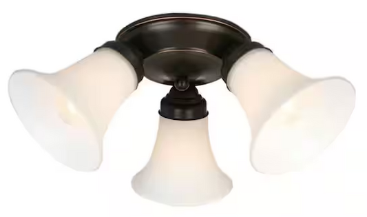 Hampton Bay 17.5 in. 3-Light Oil-Rubbed Bronze Flush Mount with Bell Shaped Frosted Glass Shades