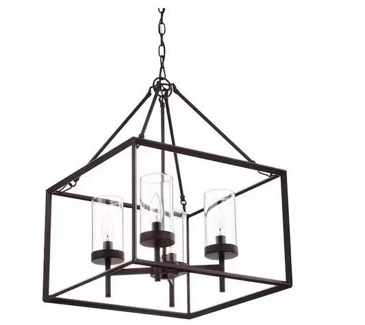 Hampton Bay Lainey 4-Light Bronze Chandelier Light Fixture with Clear Glass Shades