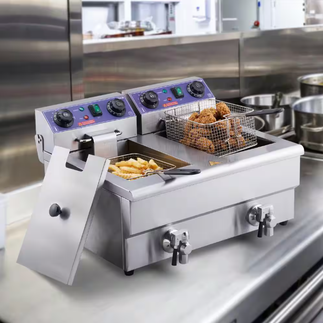 Vevor 23.2 qt. in Silver Commercial Electric Deep Fryer 3000-Watt Electric Countertop Fryer with Time Control & Oil Filtration