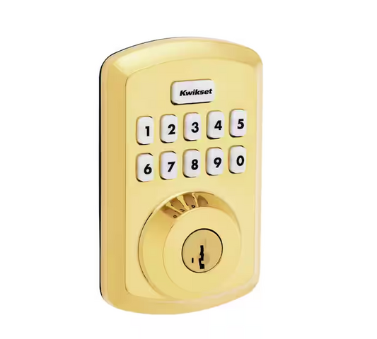 Powerbolt 250 10-Button Keypad Lifetime Polished Brass Transitional Electronic Deadbolt Door Lock