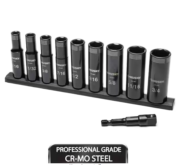 3/8 in. Drive Thin Wall SAE Deep 6-Point Impact Socket Set (10-Piece)