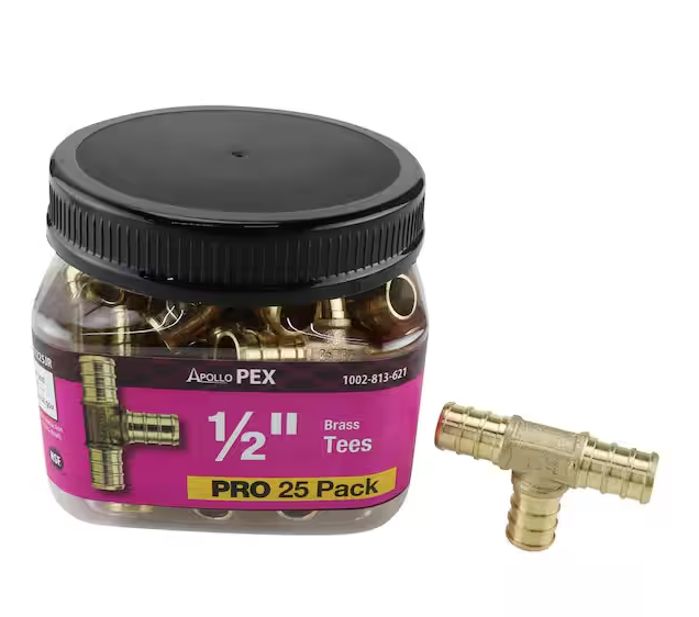 Apollo 1/2 in. Brass PEX-B Barb Tee Pro Pack (25 Pack)