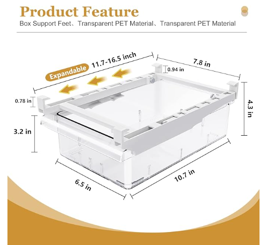 Refrigerator Drawer Organizer, Pull Out ,Fit All Fridge Shelves Under 0.6''