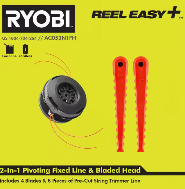 Ryobi REEL EASY+ 2-in-1 Pivoting Fixed Line and Bladed Head for Bump Feed Trimmers