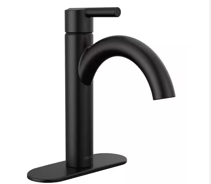 Delta Nicoli J-Spout Single Hole Single-Handle Bathroom Faucet in Matte Black