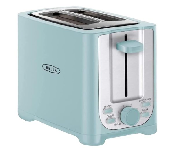 BELLA 2 Slice Toaster with Auto Shut Off - Extra Wide Slots, Crumb Tray, Aqua